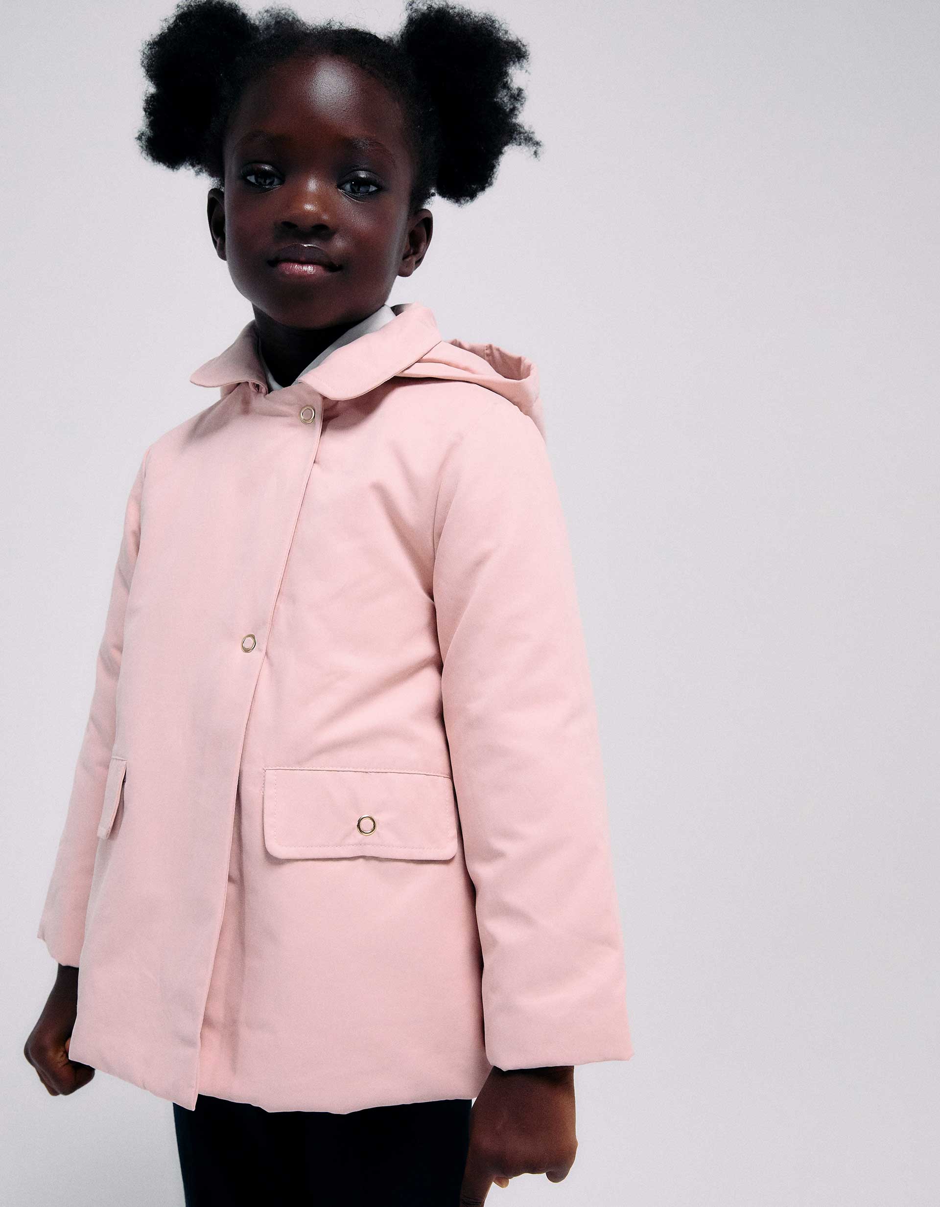 Parka rembourrée avec capuche amovible et poches pour fille, rose clair