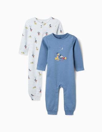 Lot de 2 dors-bien en coton Mickey pour nouveau-né et bébé, bleu/blanc