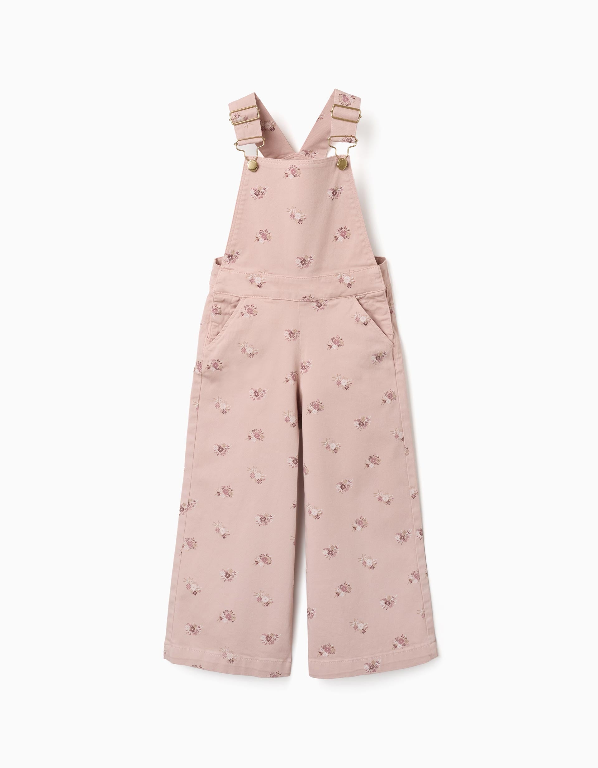 Salopette à jambe large en sergé à motif floral pour fille, rose clair