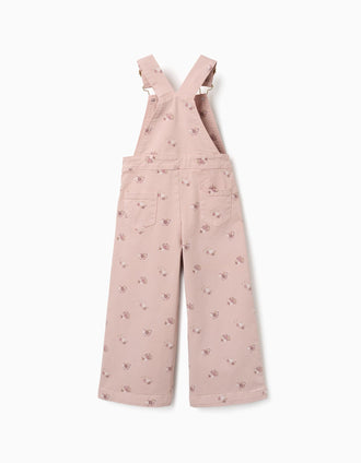 Salopette à jambe large en sergé à motif floral pour fille, rose clair