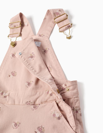 Salopette à jambe large en sergé à motif floral pour fille, rose clair