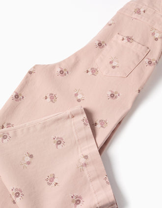 Salopette à jambe large en sergé à motif floral pour fille, rose clair