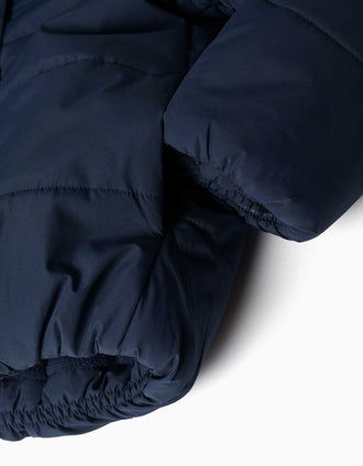 Hooded puffer jacket with polar fleece lining for girls, navy blue