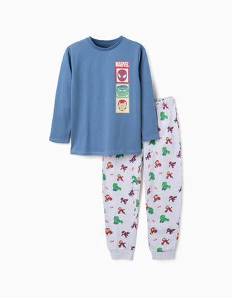 Pyjama en coton à manches longues Marvel pour garçon, bleu/gris