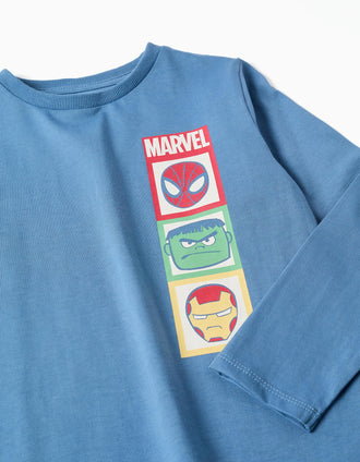 Pyjama en coton à manches longues Marvel pour garçon, bleu/gris