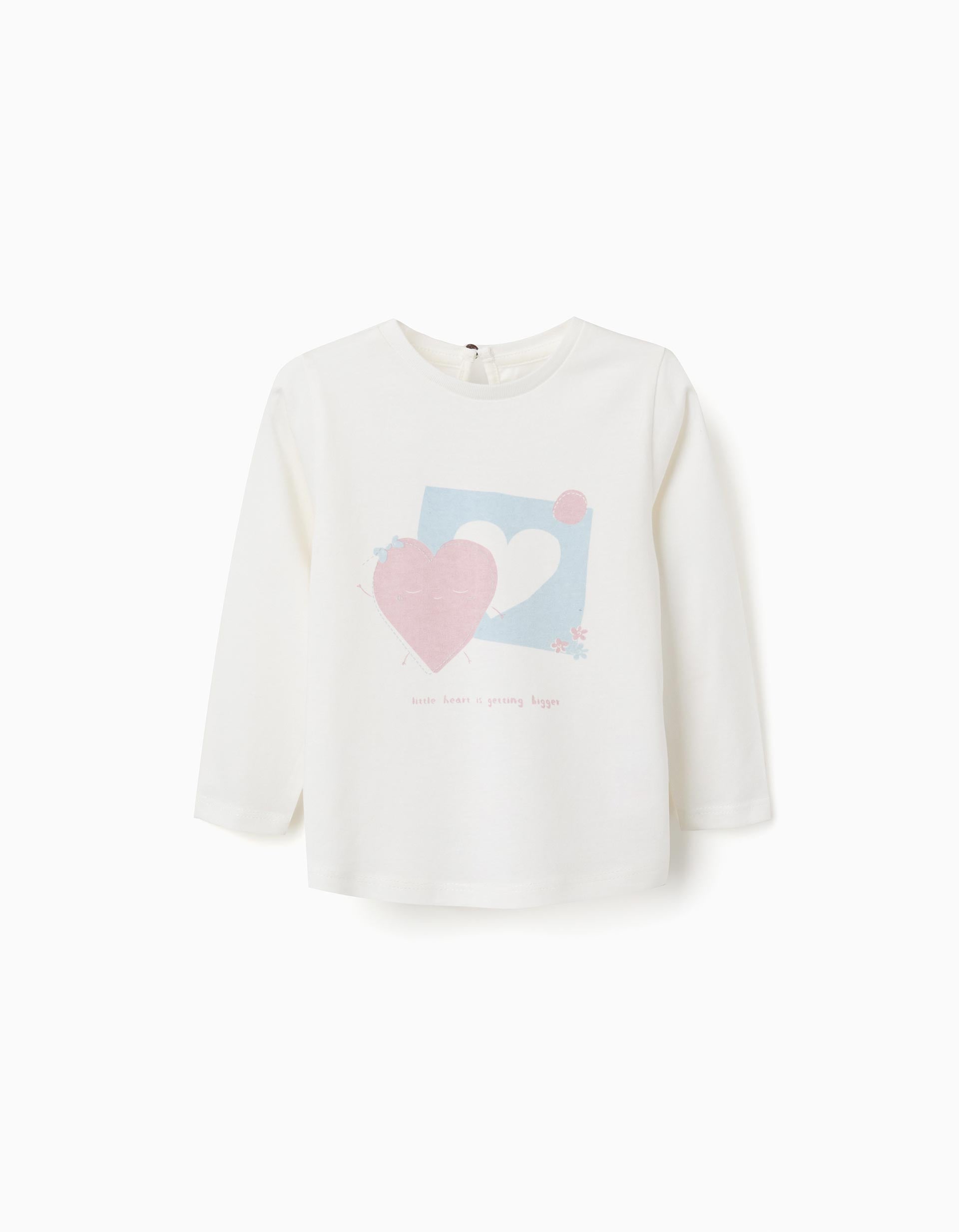 T-shirt de manga comprida com corações para bebé menina, branco