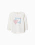 T-shirt en coton à manches longues avec cœurs pour bébé fille, blanc