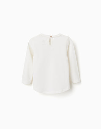 T-shirt de manga comprida com corações para bebé menina, branco