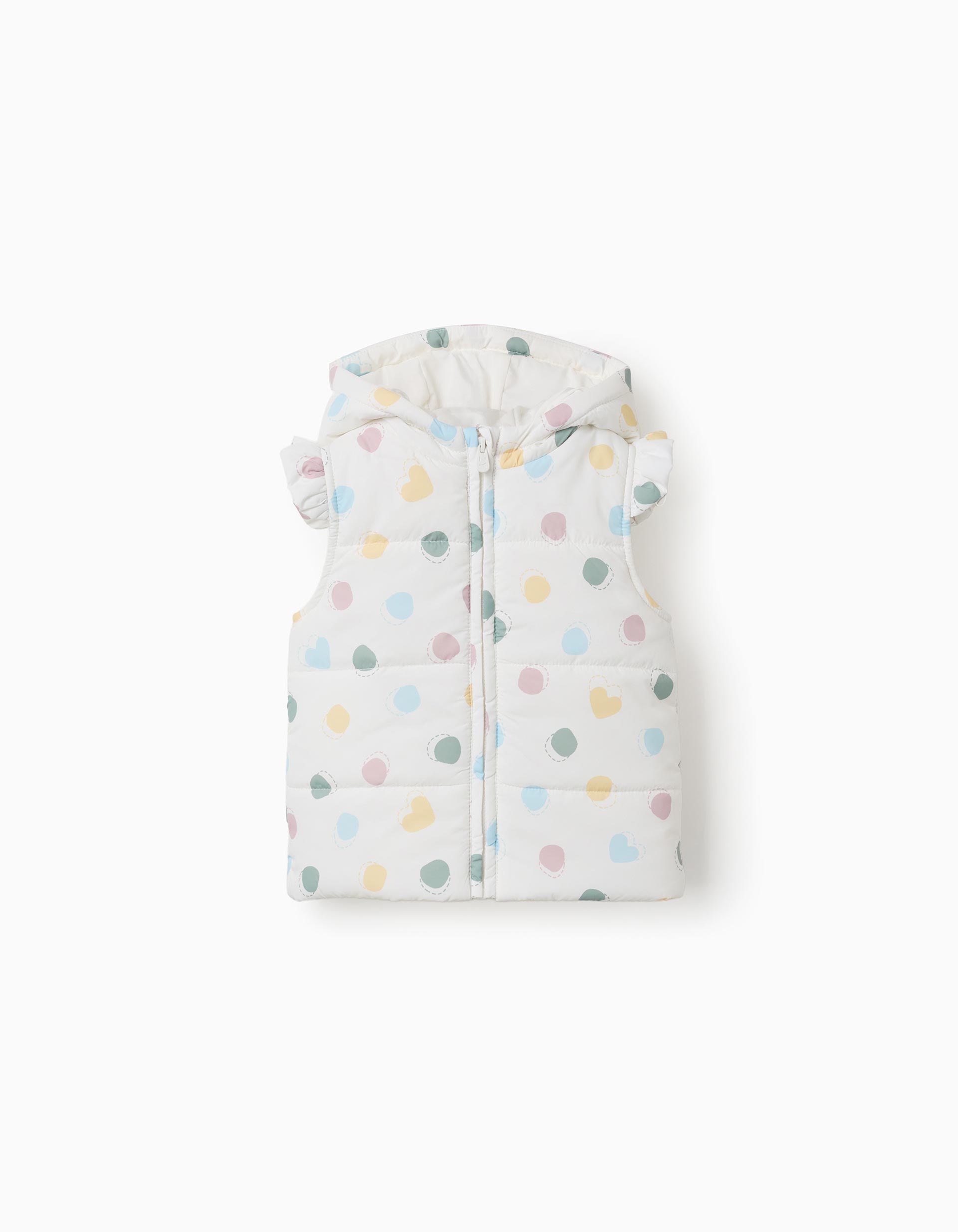 Doudoune sans manches à capuche et à pois pour bébé fille, blanc