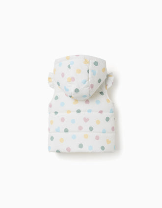 Doudoune sans manches à capuche et à pois pour bébé fille, blanc