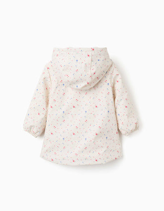 Parka con capucha con forro en sherpa y flores para bebé niña, blanco