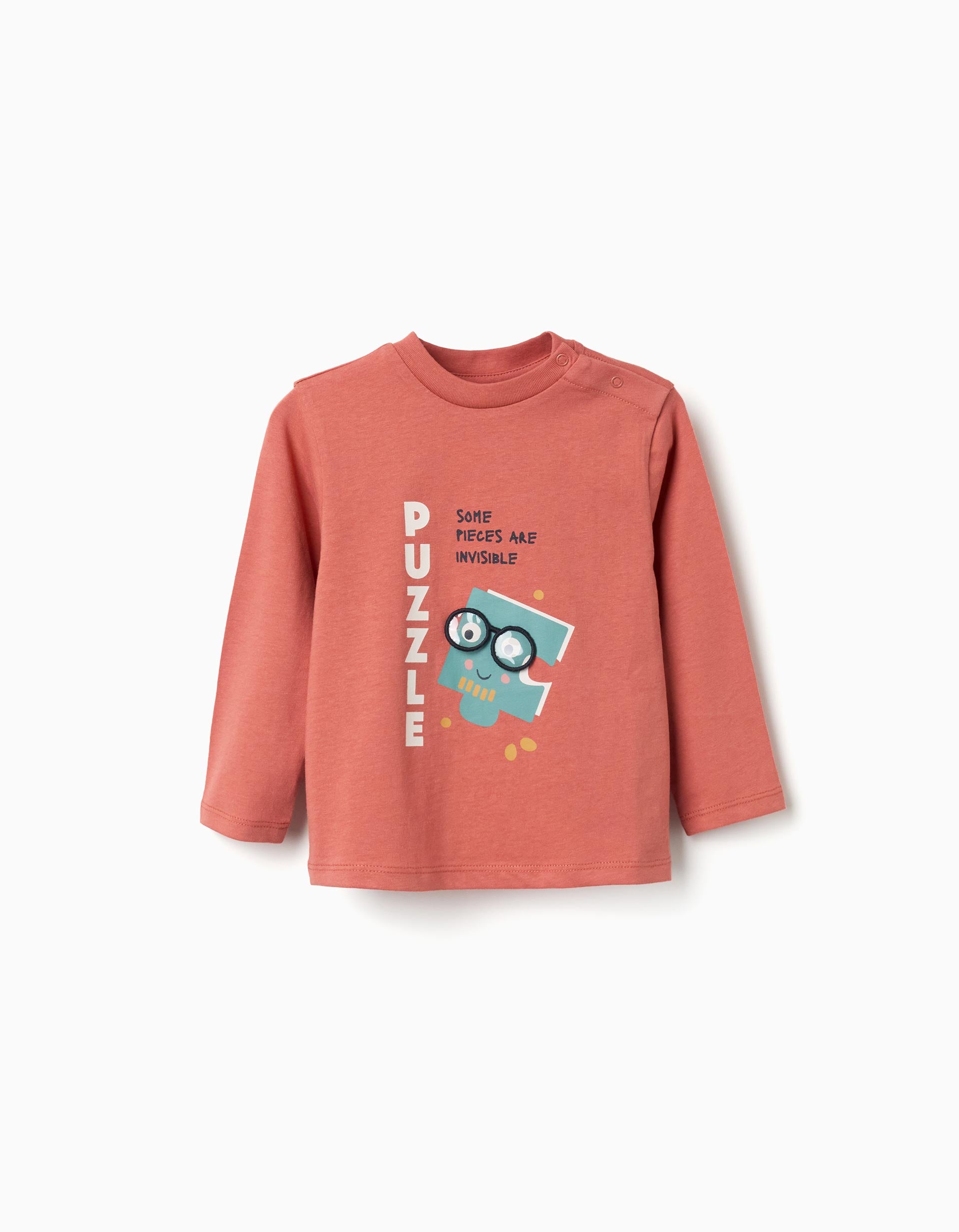 T-shirt de manga comprida com estampado Puzzle para bebé menino, terracota