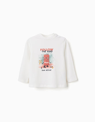 T-shirt de manga comprida com estampado Destiny para bebé menino, branco