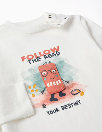 T-shirt de manga comprida com estampado Destiny para bebé menino, branco