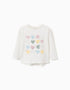 Long sleeve cotton T-shirt with printed hearts for baby girls, white