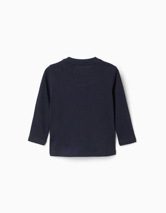 Long sleeve T-shirt with Dreamers print for baby boys, navy blue