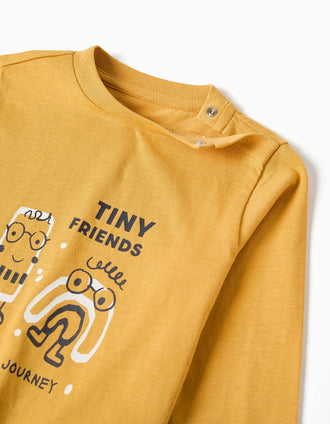 Long sleeve T-shirt with Tiny Friends print for baby boys, yellow