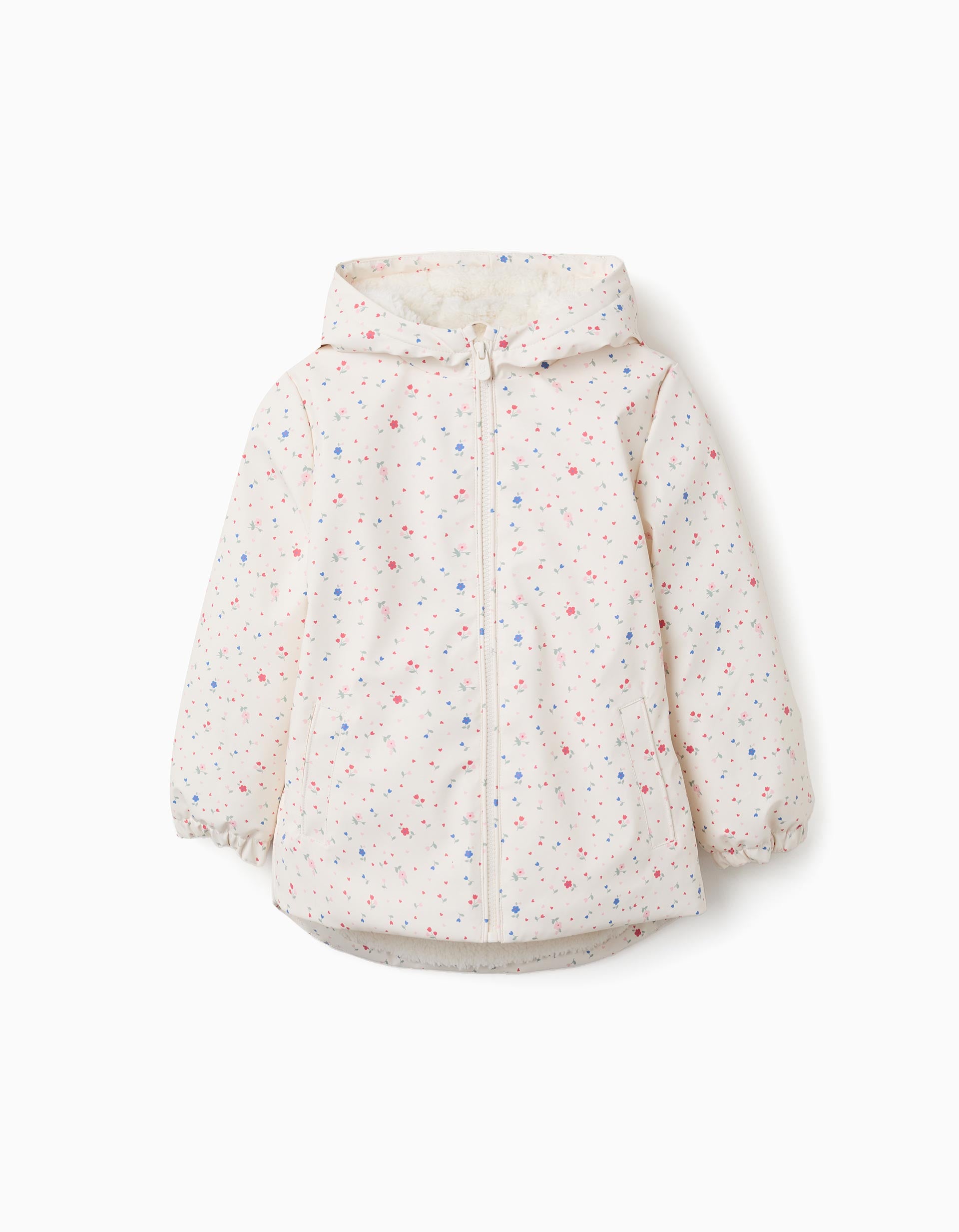 Parka com capuz com forro em sherpa para menina, branco