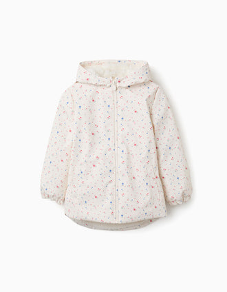 Parka com capuz com forro em sherpa para menina, branco