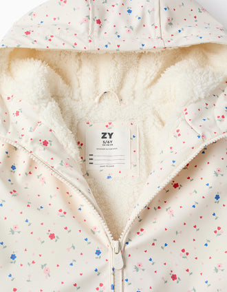 Parka com capuz com forro em sherpa para menina, branco