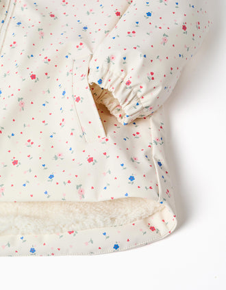 Parka com capuz com forro em sherpa para menina, branco