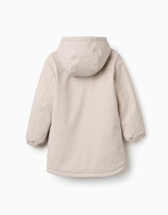 Parka acolchoada com capuz e bolsos frontais para menino, bege-claro