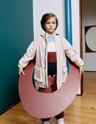 Hooded padded parka with front pockets for boys, light beige