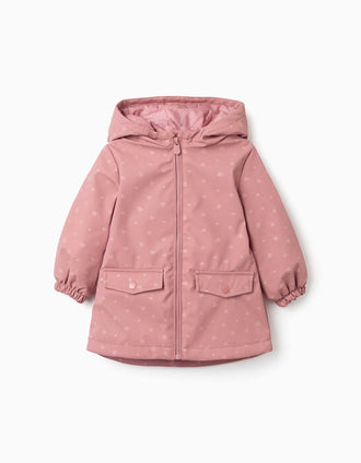 Parka de engomada acolchada con capucha y bolsillos para bebé niña, rosa