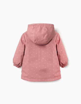 Parka de engomada acolchada con capucha y bolsillos para bebé niña, rosa