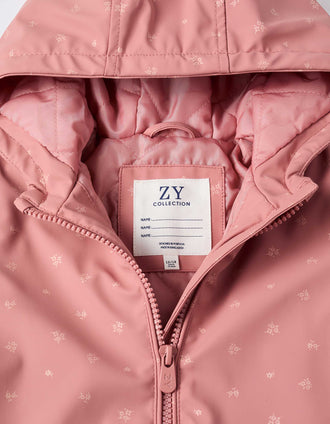 Parka de engomada acolchada con capucha y bolsillos para bebé niña, rosa