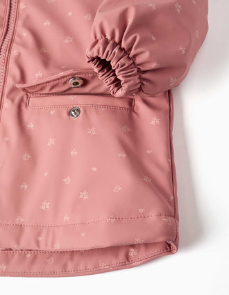 Parka de engomada acolchada con capucha y bolsillos para bebé niña, rosa
