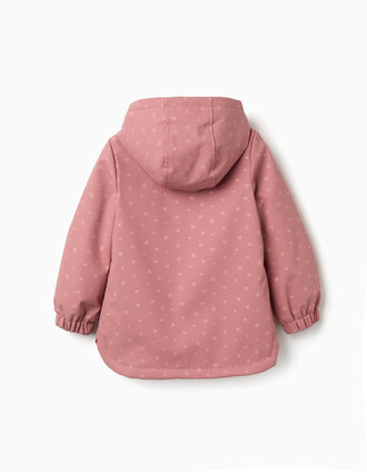 Parka de borracha acolchoada com capuz e flores para menina, rosa