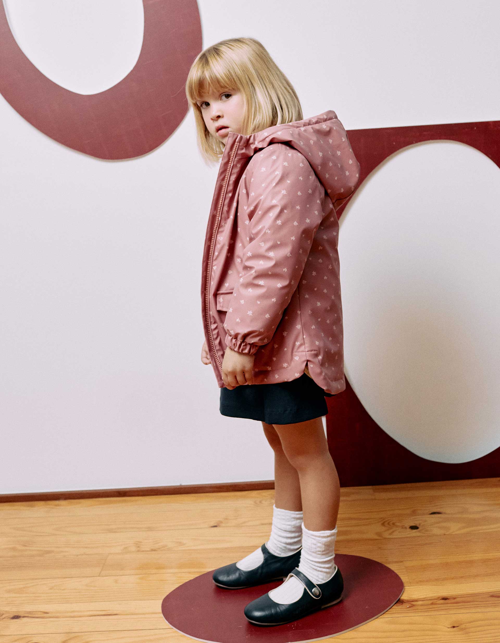 Parka en caoutchouc rembourrée à capuche et imprimé pour fille, rose