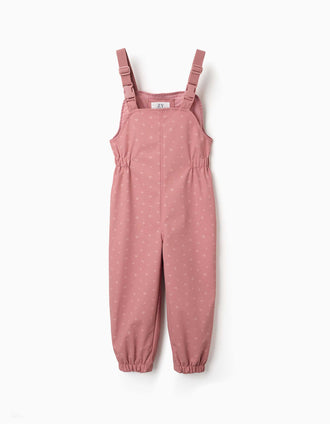 Rubber rain dungarees with floral print for girls, pink