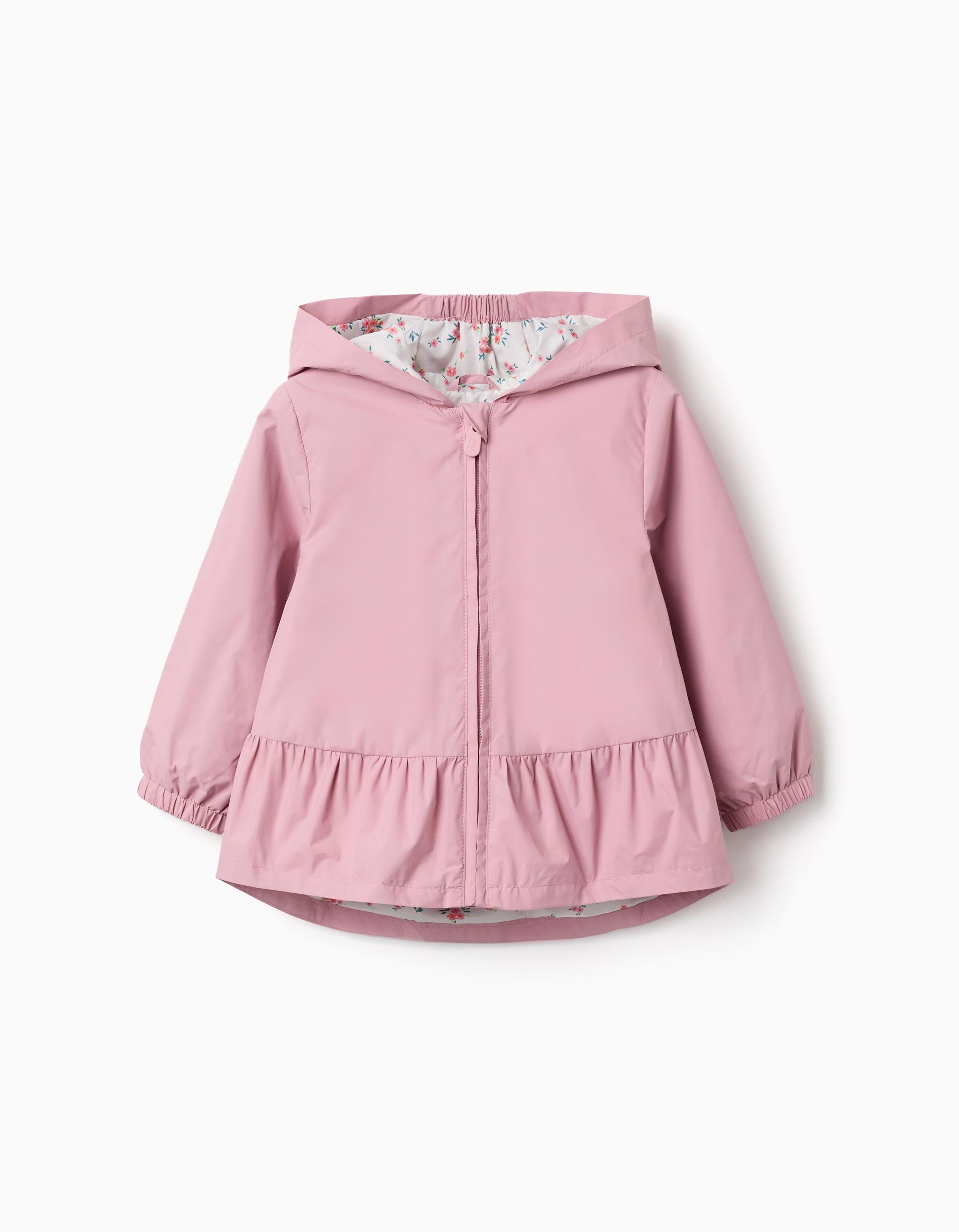 Coupe-vent avec capuche et ourlet à volants pour bébé fille, rose