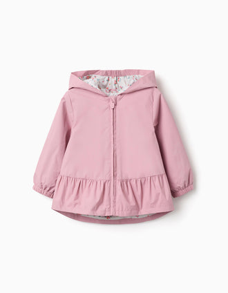 Coupe-vent avec capuche et ourlet à volants pour bébé fille, rose