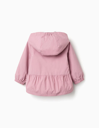 Coupe-vent avec capuche et ourlet à volants pour bébé fille, rose