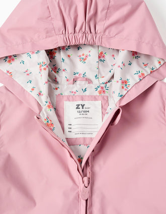Coupe-vent avec capuche et ourlet à volants pour bébé fille, rose