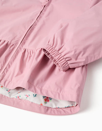 Coupe-vent avec capuche et ourlet à volants pour bébé fille, rose