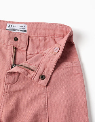 Pantalón de pierna ancha de sarga con bolsillos cargo para niña, rosa