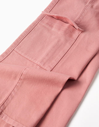 Pantalón de pierna ancha de sarga con bolsillos cargo para niña, rosa