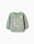 Brushed sweatshirt with flowers and hearts for baby girls, dark green
