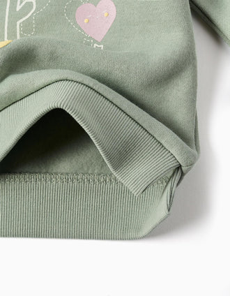 Sweat cardada com flores e corações para bebé menina, verde-escuro