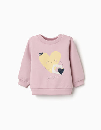 Sweat cardada com corações estampados para bebé menina, lilás
