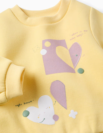 Sweat cardada com corações estampados para bebé menina, amarelo