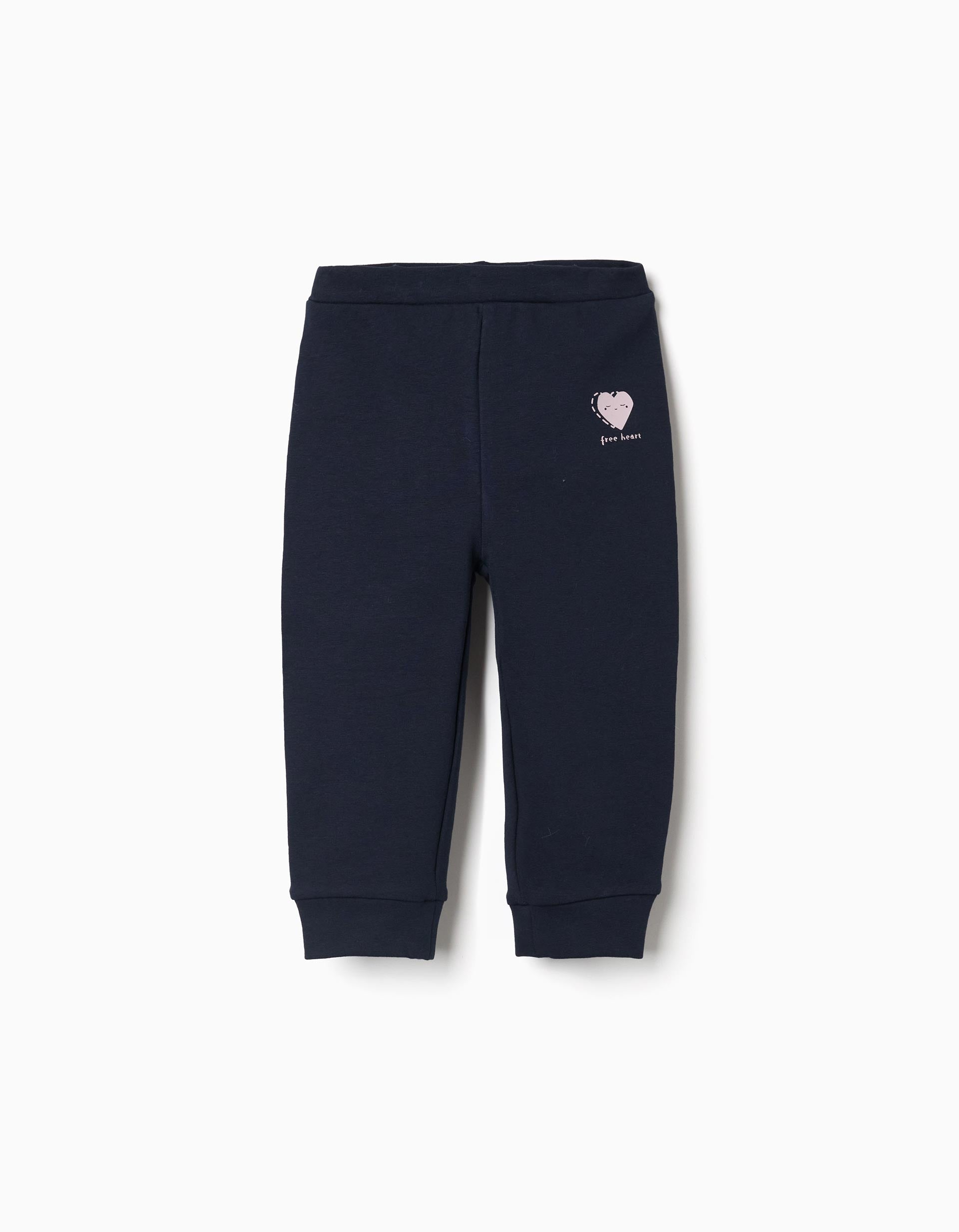 Calças cardadas com coração estampado para bebé menina, azul-escuro