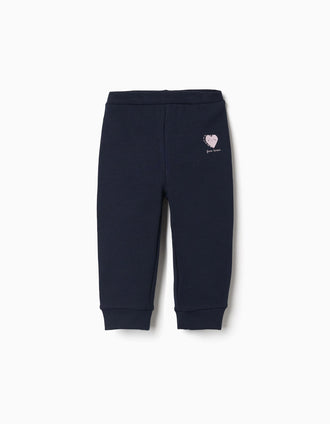 Calças cardadas com coração estampado para bebé menina, azul-escuro