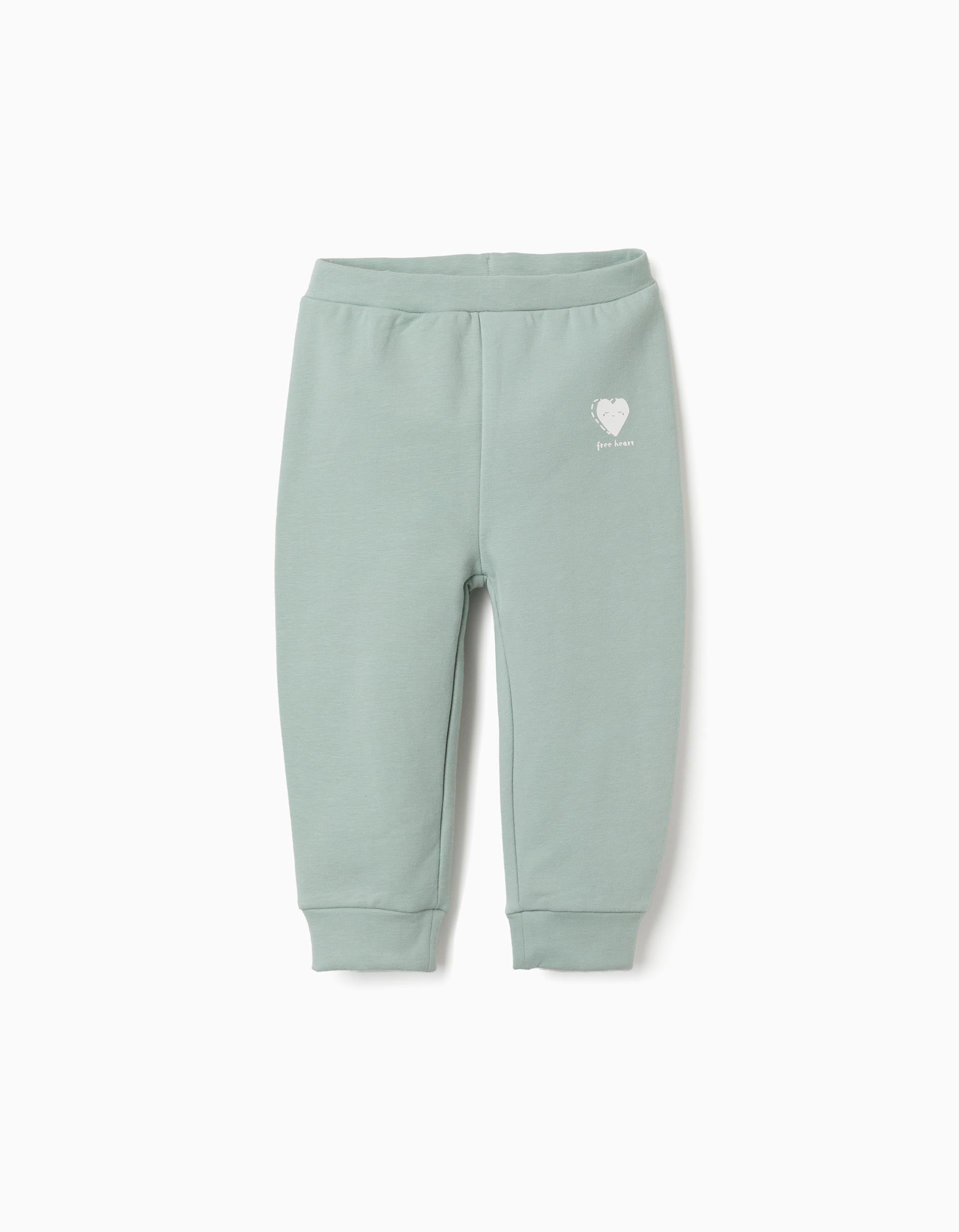 Calças cardadas com coração estampado para bebé menina, verde-claro