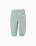 Brushed fleece trousers with heart print for baby girls, light green