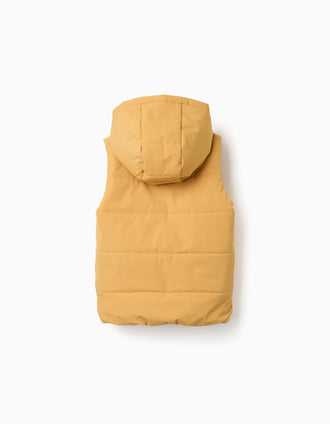 Doudoune sans manches à capuche et fermeture éclair pour enfant, jaune